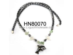 Black Hematite Stone Beads Necklace with Dolphin